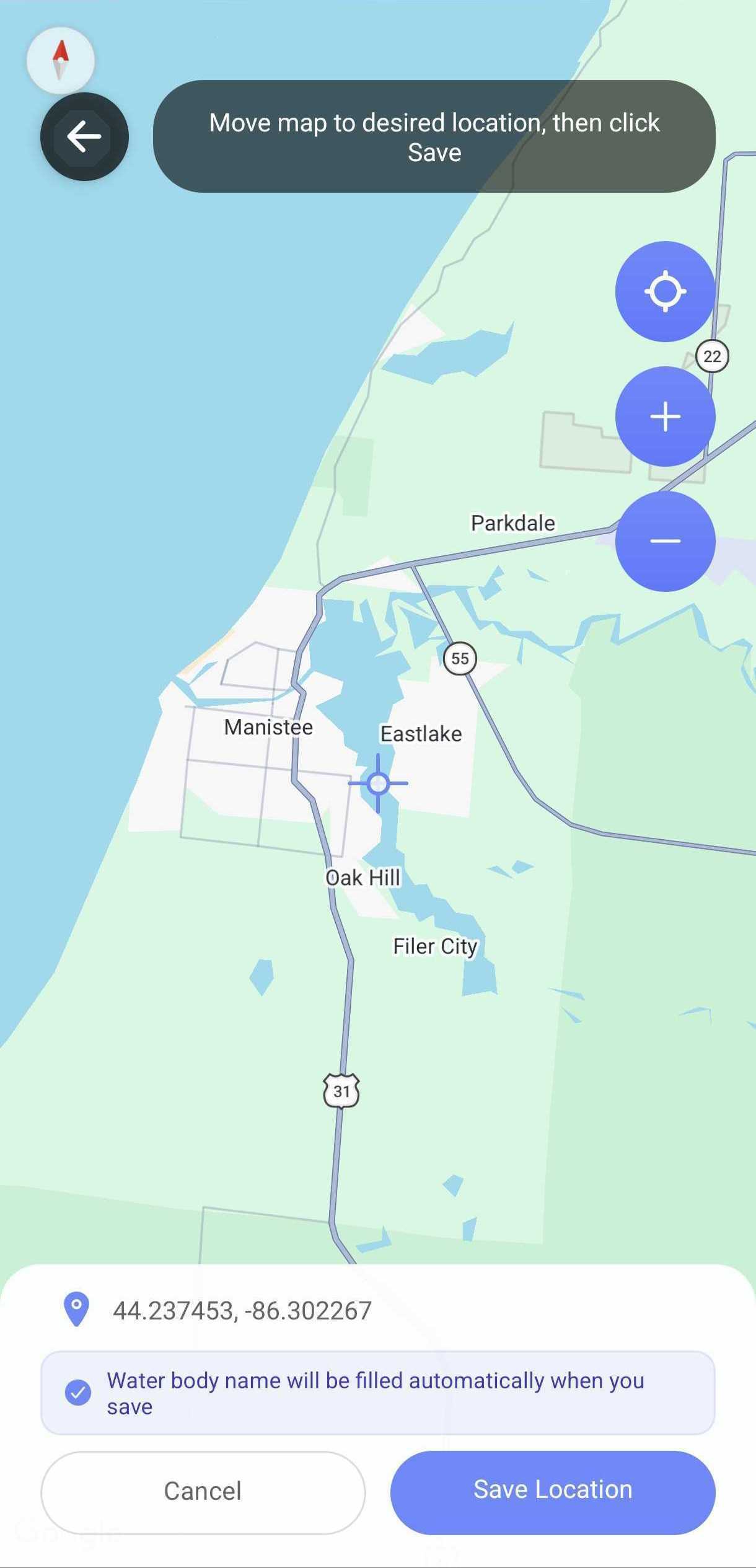 MyFishSpace locations map screen