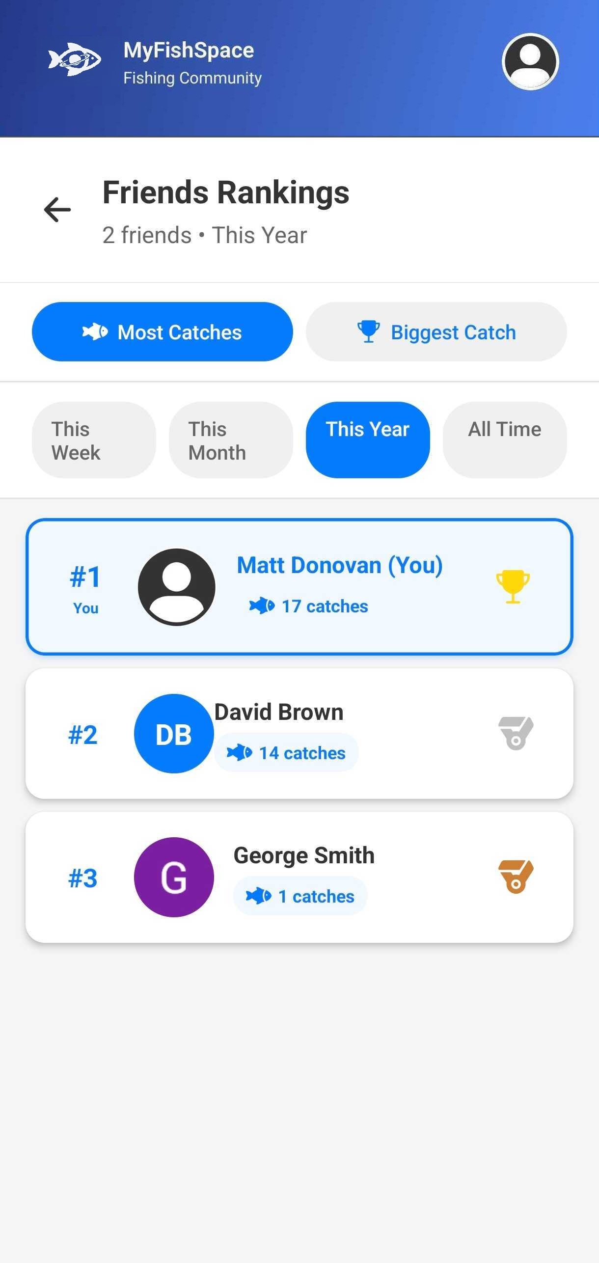 MyFishSpace rankings leaderboard screen